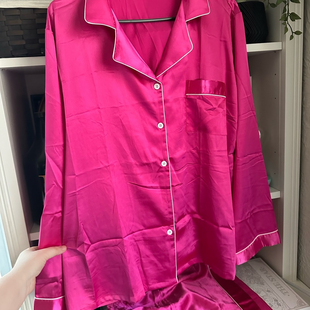 Women's Pink Satin Pajama Set